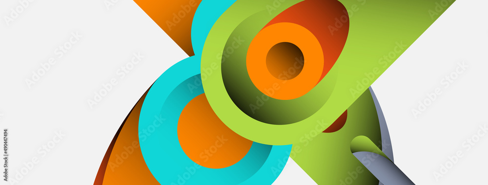 Fototapeta premium Abstract background. Minimal geometric circles and round style shapes with deep shadow effects. Trendy technology business template for wallpaper banner or background