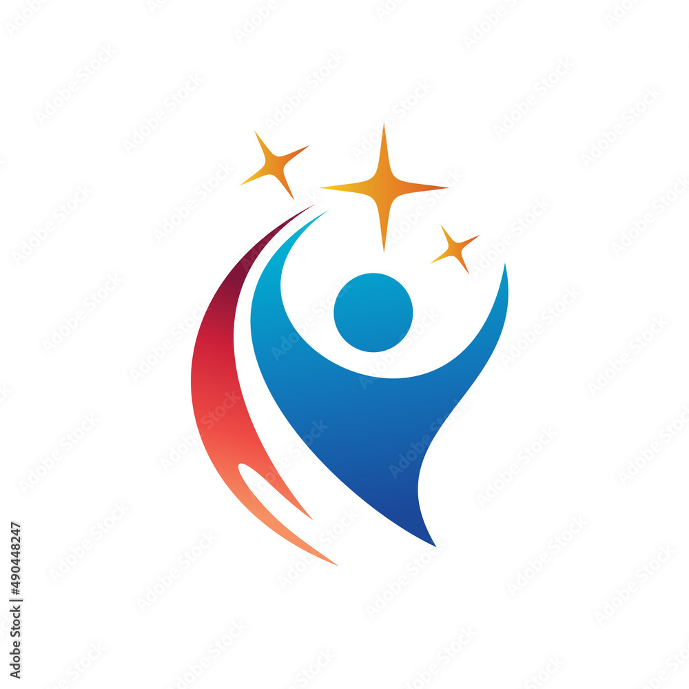 Man Jumping Reaching Stars Logo Template Man Jumping Reaching Stars Logo Template