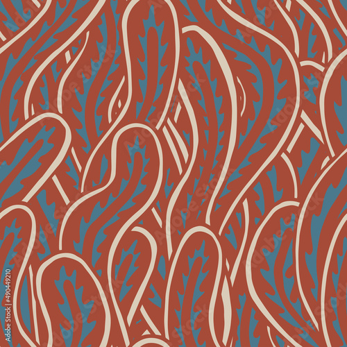 Seaweed seamless abstract vector pattern in red color. Ethnic style textile collection. Backgrounds and textures shop.