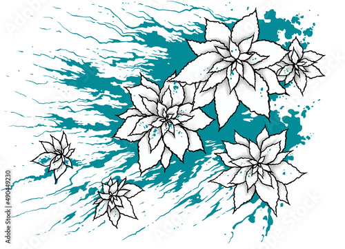 water lilies against the background of a spreading spot with drops