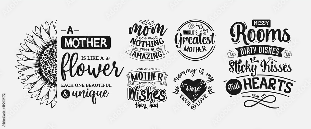 Obraz premium Set of mothers day lettering bundle, mom quote typography for t-shirt, print, card and much more