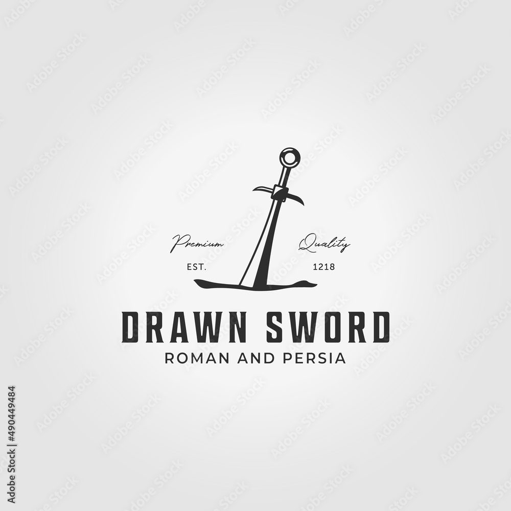 Sword Stuck Logo Icon Vector Vintage Illustration Design