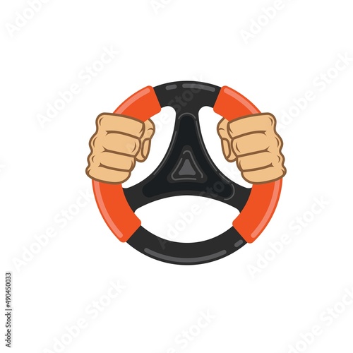 hands holding car steering wheel vector illustration concept design template