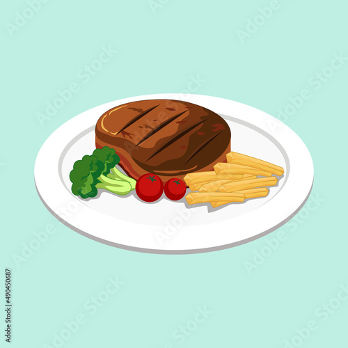 Beef Steak With Vegetables Illustration Vector 