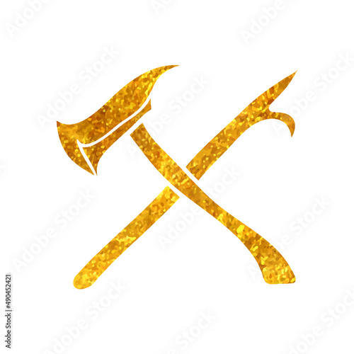 Hand drawn gold foil texture icon Fireman tools