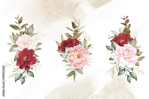 Watercolor Floral Arrangement collection with Hand Drawn Flower and Leaves
