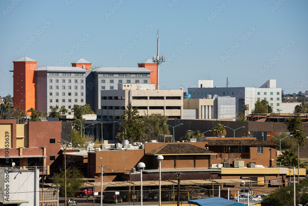 Daytime city view of downtown Mexicali, Baja California, Mexico.