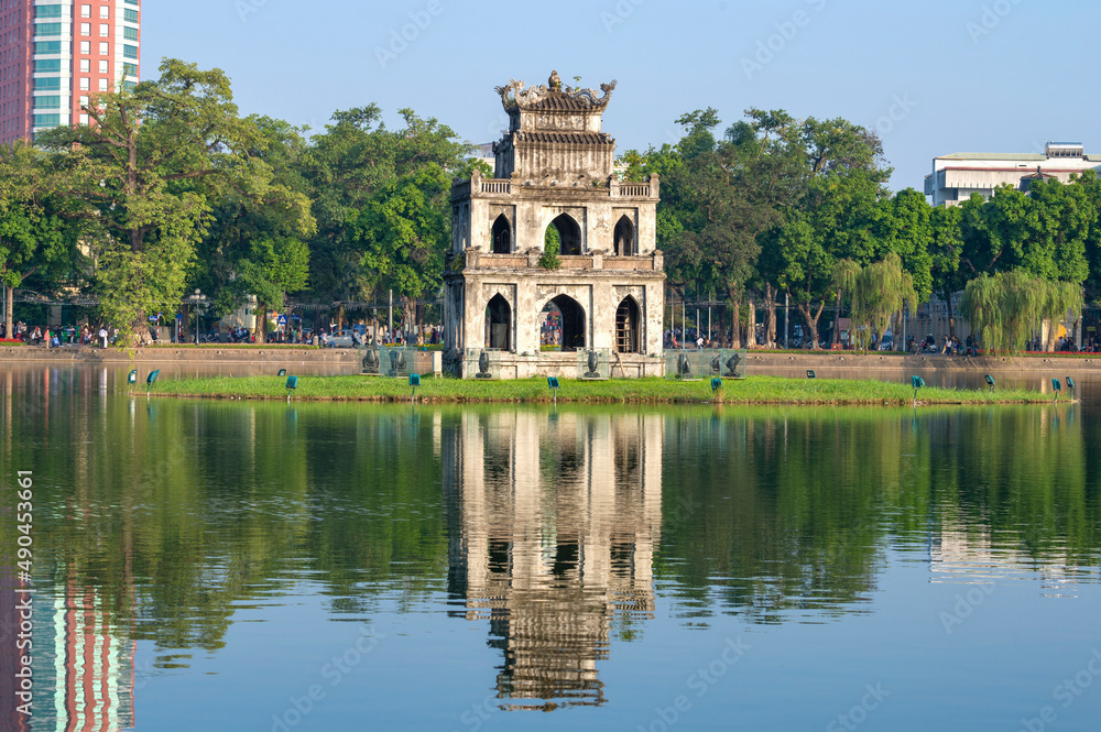Turtle Tower on the island of Hoan Kiem Lake. Hanoi, Vietnam