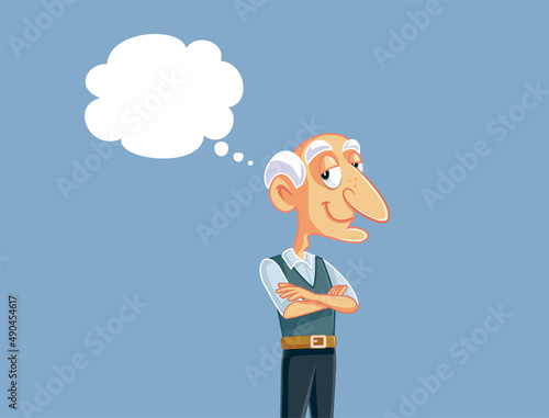 Smiling Happy Senior Man Thinking Vector Cartoon