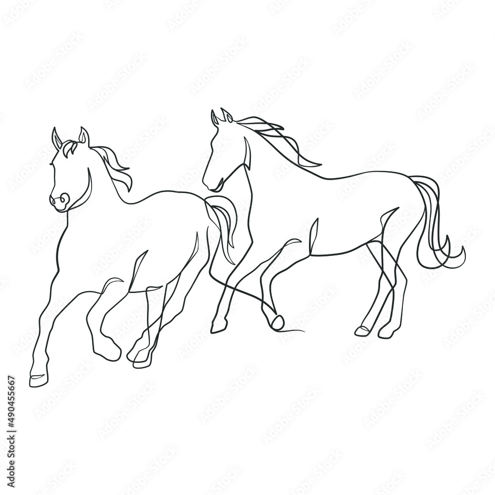 Continuous line drawing of horse
