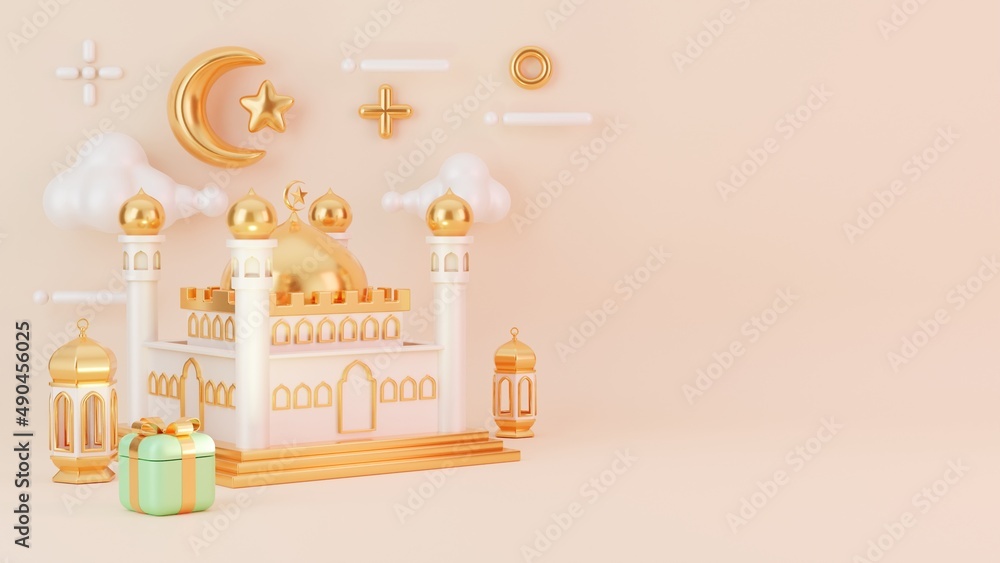 Fototapeta premium 3D rendering of creative concept islamic ramadan illustration background