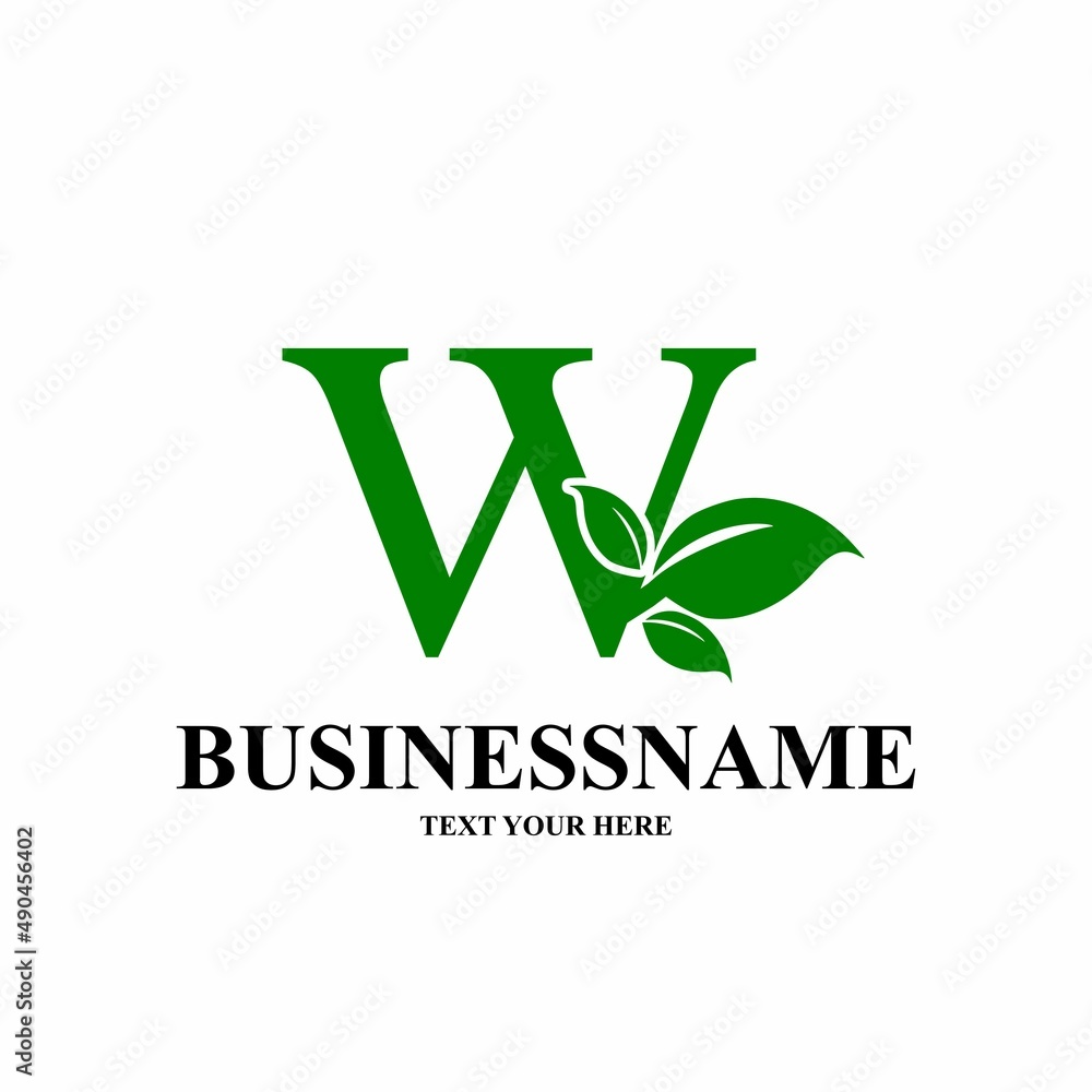 Letter w Initial natural vector logo template. Design with leaf and green color Letter w Initial natural vector logo template. Design with leaf and green color