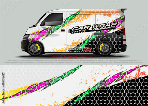 van Graphic designs. Abstract lines  vector with grunge background concept for vinyl Wrap and Vehicle branding 