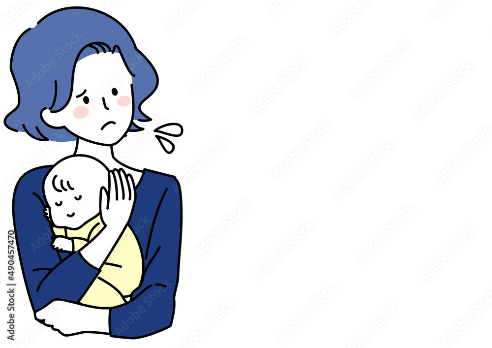 赤ちゃんを抱いた母親の焦り 赤ちゃんを抱いた母親の焦り