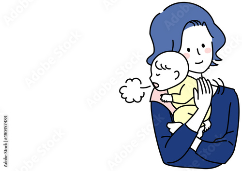 上手にゲップをする赤ちゃんと母親