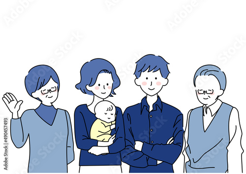 三世代で集まり笑顔の人々
