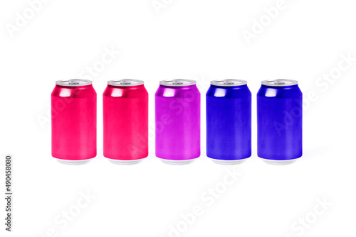 Group of aluminum cans forming the Bisexual flag. Pride day