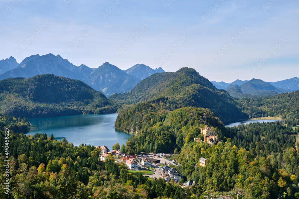 The Bavarian Alps with Hohenschwangau Castle and the Alpsee