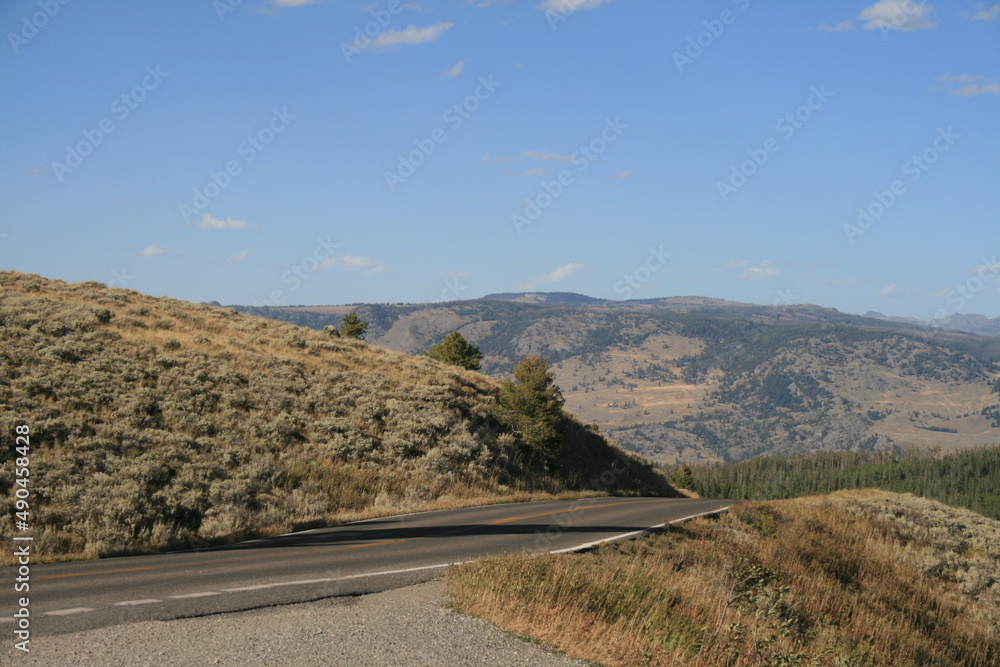 Yellowstone Park road heading up to Dunraven Pass, Wyoming