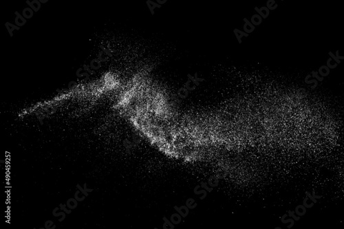 Distressed white grainy texture. Dust overlay textured. Grain noise particles. Snow effect. Rusted black background. Vector illustration, EPS 10.   