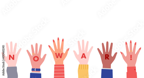 反対する人々のベクターイラスト(No war,Stop 
 war,No more war)