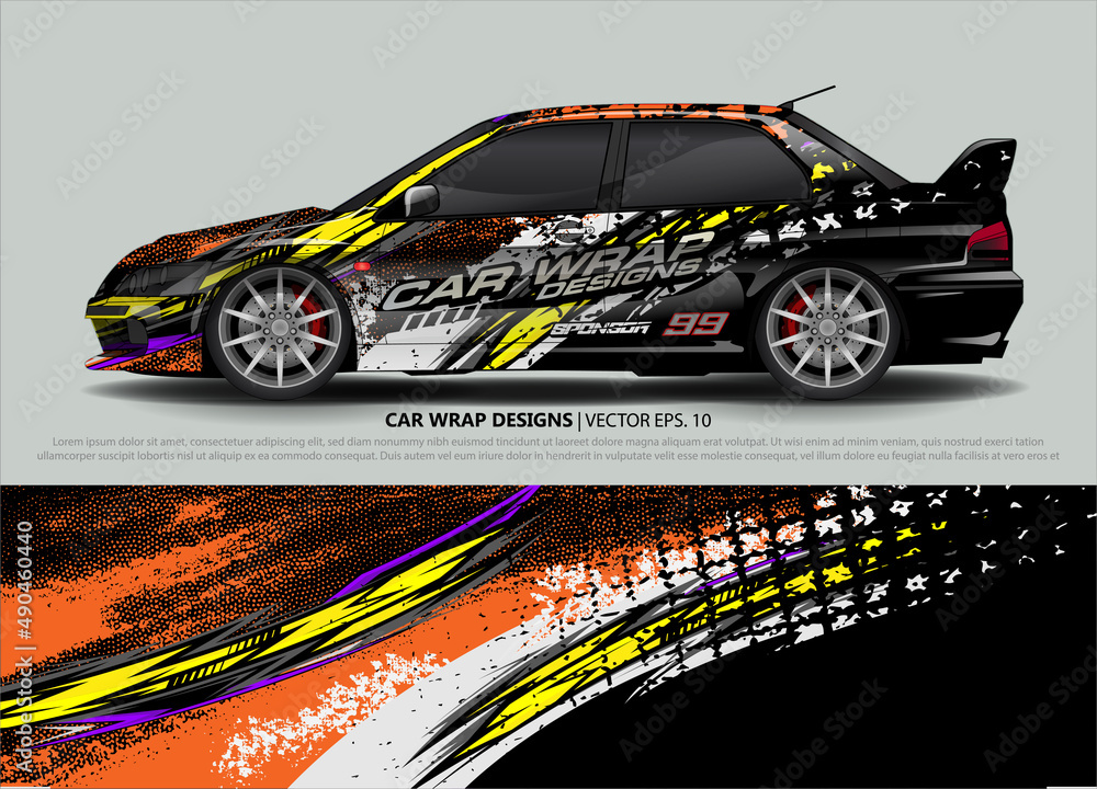 Racing Car Decal Graphic Vector, wrap vinyl sticker. Graphic abstract stripe designs for Racing vehicles.
