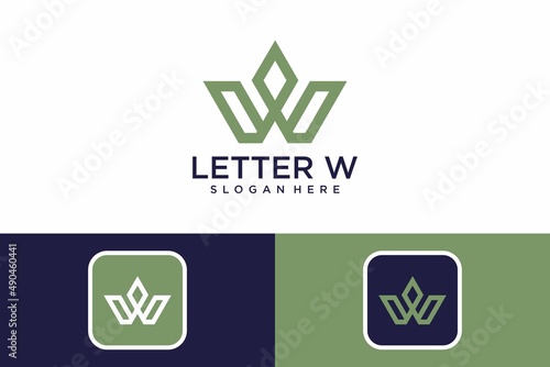 Letter w with crown logo design modern