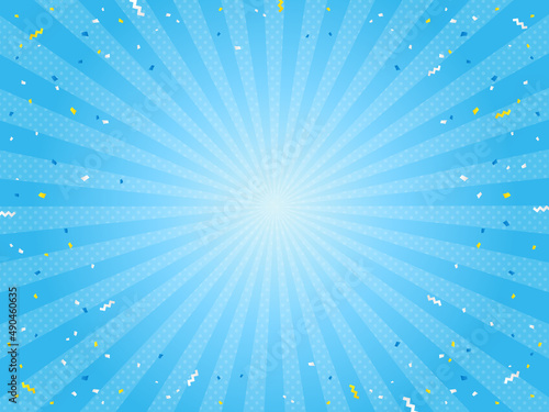 紙吹雪×集中線×ドットの水色背景