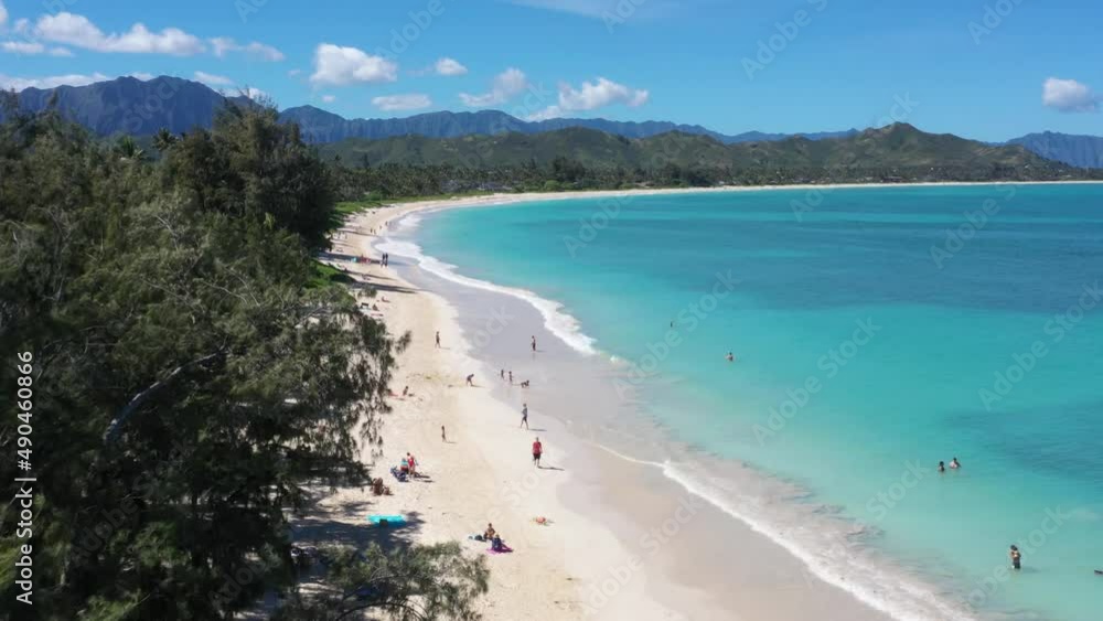 Kailua Beach in Oahu, Hawaii with smooth motion down to the beach. Kailua Beach in Oahu, Hawaii with smooth motion down to the beach.