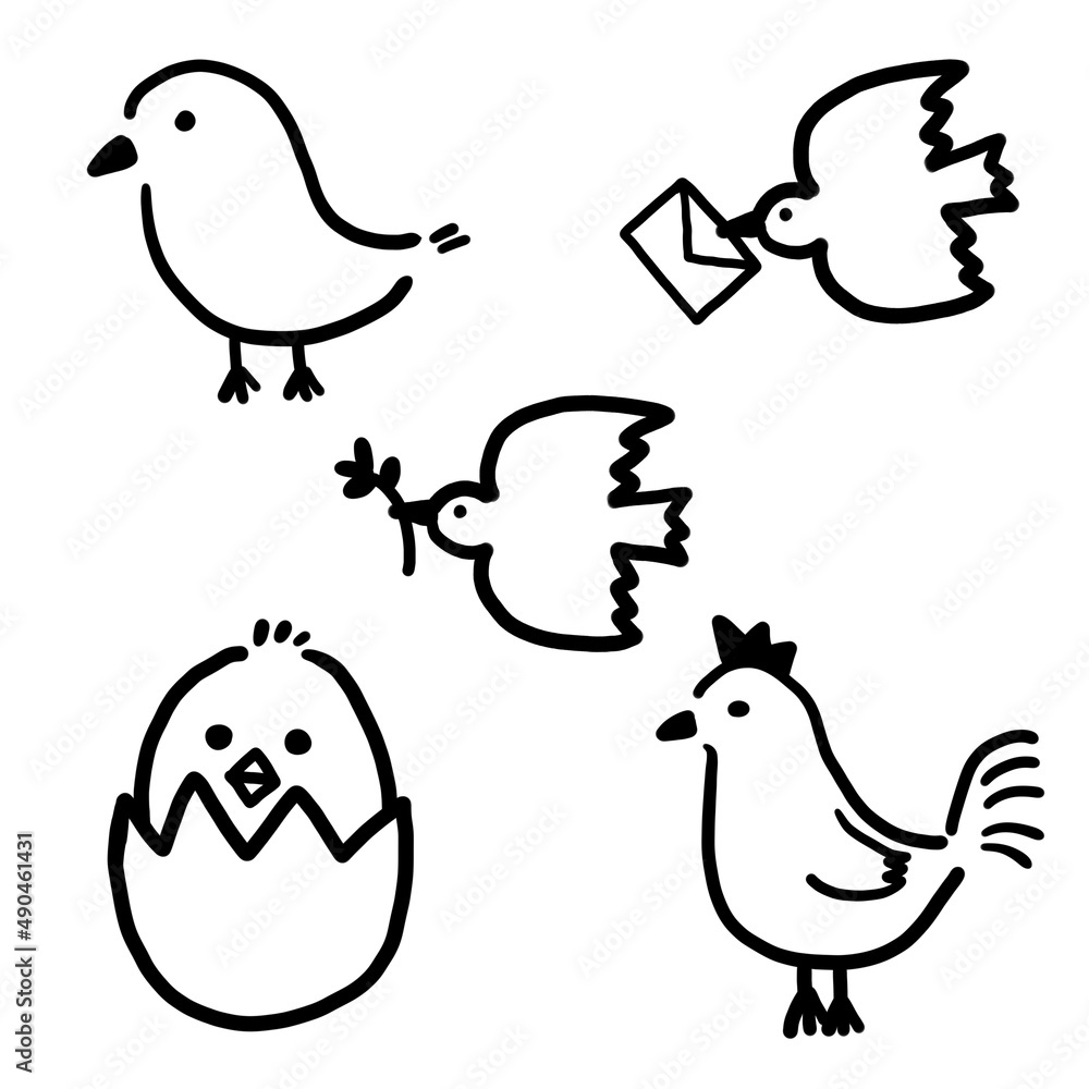 手描きの鳥のイラスト　モノクロ