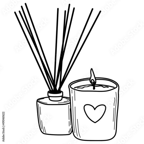 Aroma candle. Doodle vector illustration. Line hand drawn art.