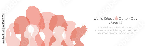 World Blood Donor Day banner. Card with place for text. Flat vector illustration.