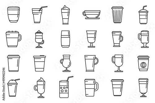 Latte icons set outline vector. Coffee drink