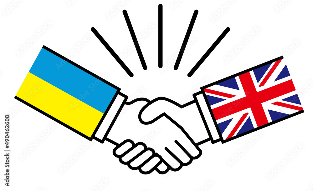 ウクライナとイギリス 国旗がついた手が握手 国家間の戦争紛争 同盟 和解 合意のイメージイラスト Stock Vector Adobe Stock