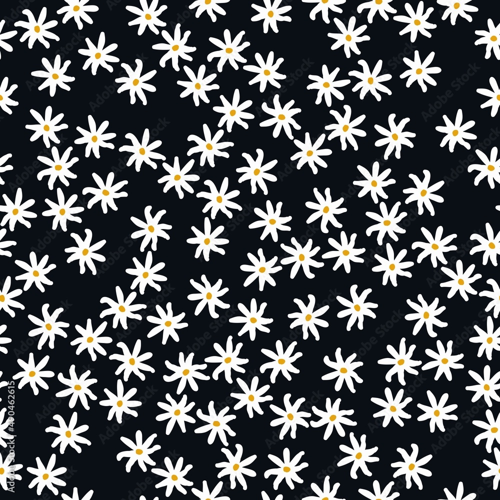 Seamless vintage pattern. White flowers. Black background. vector texture. fashionable print for textiles, wallpaper and packaging.