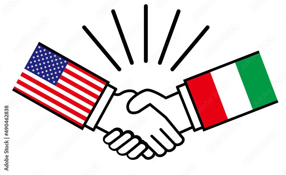 アメリカとイタリア 国旗がついた手が握手 国家間の戦争紛争 同盟 和解 合意のイメージイラスト Stock Vector Adobe Stock