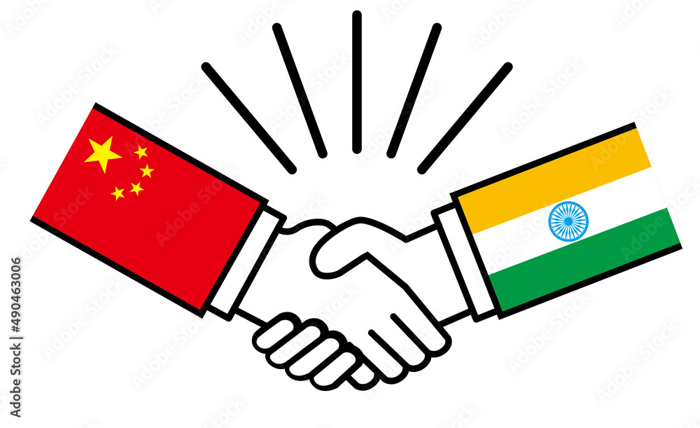 中国とインド 国旗がついた手が握手 国家間の戦争紛争 同盟 和解 合意のイメージイラスト Stock Vector Adobe Stock 中国とインド 国旗がついた手が握手 国家間の戦争紛争 同盟 和解 合意のイメージイラスト Stock Vector Adobe Stock