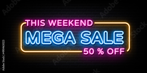 Mega Sale Neon Signs Vector. Sign Symbol