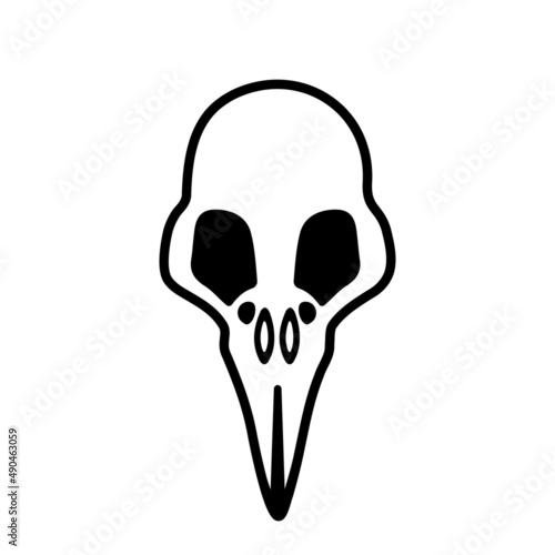 Vector illustration of bird skull.Doodle style.Design element for Halloween.Animal skeleton head.Isolated element on white background.