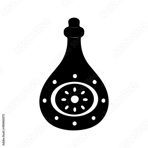 Vector illustration of the magic jar with poison or elixir.Potion bottle.Mystic doodle element.Witchy flacon.Icon. Isolated element on white background.