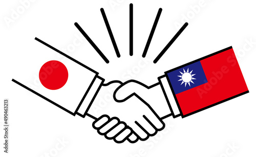 日本と台湾、国旗がついた手が握手　国家間の戦争紛争　同盟、和解、合意のイメージイラスト