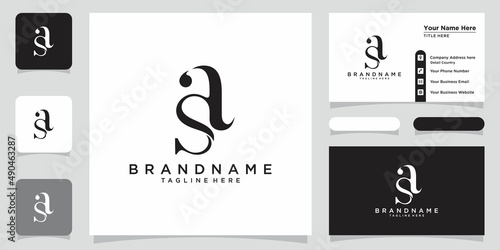 Alphabet AS or SA illustration monogram vector logo template with business card design photo