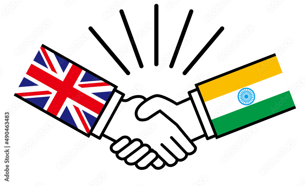 イギリスとインド 国旗がついた手が握手 国家間の戦争紛争 同盟 和解 合意のイメージイラスト Stock Vector Adobe Stock