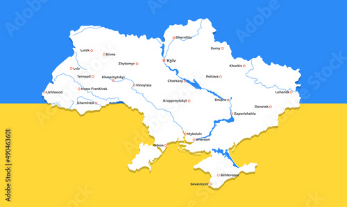 Ukraine Country Detailed Cities Map Flag Background Vector Illustration