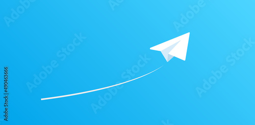 Paper Plane Mail and Messaging  Vector Icon Illustration On Blue Background photo