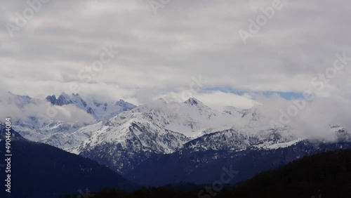 Wallpaper Mural France, Ariege, Pyrenees, winter sports scene, skiers on the slopes, High quality 4k footage Torontodigital.ca