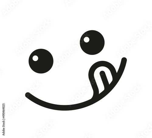 Yummy smile emoji with tongue lick mouth. Delicious tasty food symbol for social network. Yummy and hungry line icon. Savory gourmet. Enjoy food sign. Vector illustration isolated on white background.