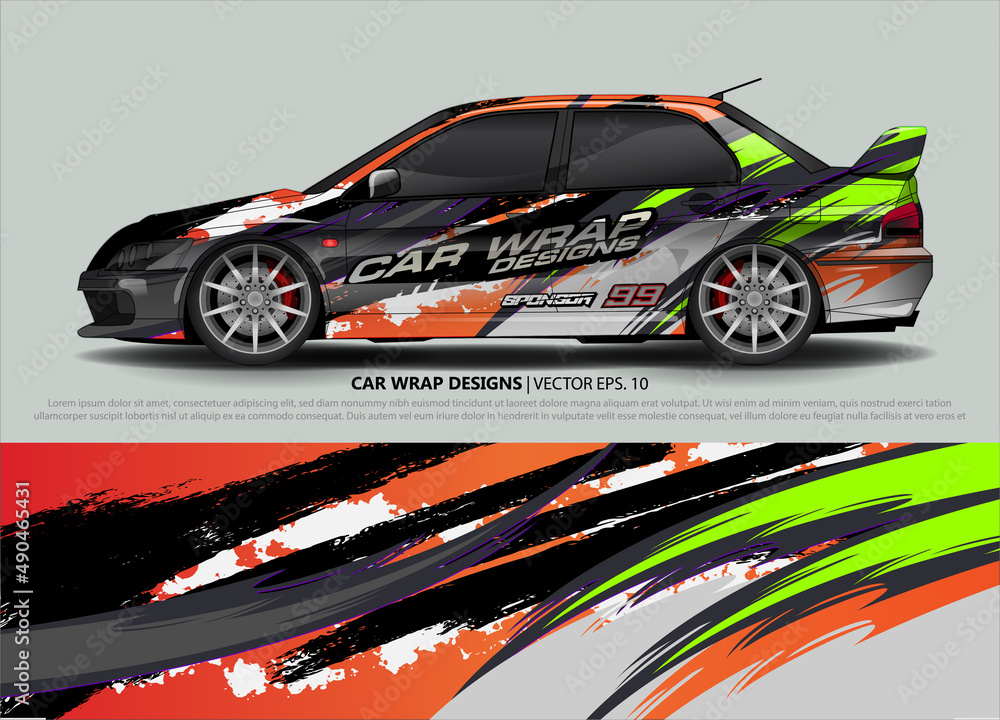 Racing Car Decal Graphic Vector, wrap vinyl sticker. Graphic abstract stripe designs for Racing vehicles. Racing Car Decal Graphic Vector, wrap vinyl sticker. Graphic abstract stripe designs for Racing vehicles.