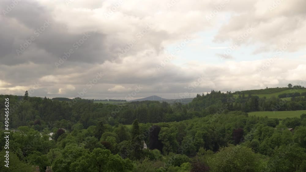 Scottish Landscape covered in Woodland and Farmhouses Scottish Landscape covered in Woodland and Farmhouses