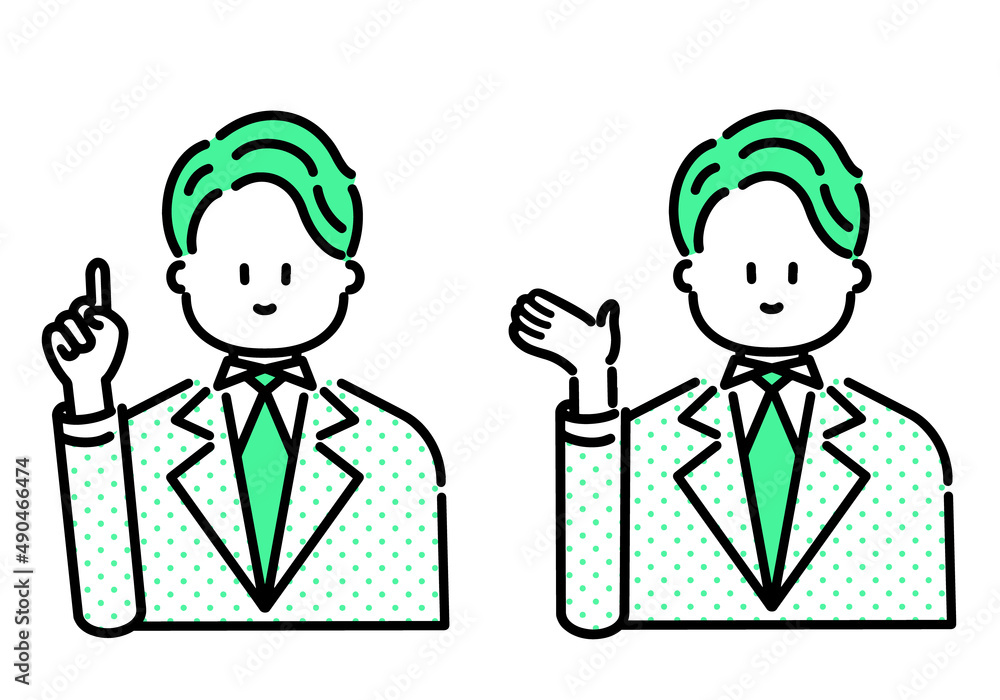 意見を提案・指し示すビジネスマンのイラスト素材セット(緑) Illustration material set of a businessman who proposes and points to an opinion (green) 意見を提案・指し示すビジネスマンのイラスト素材セット(緑) Illustration material set of a businessman who proposes and points to an opinion (green)